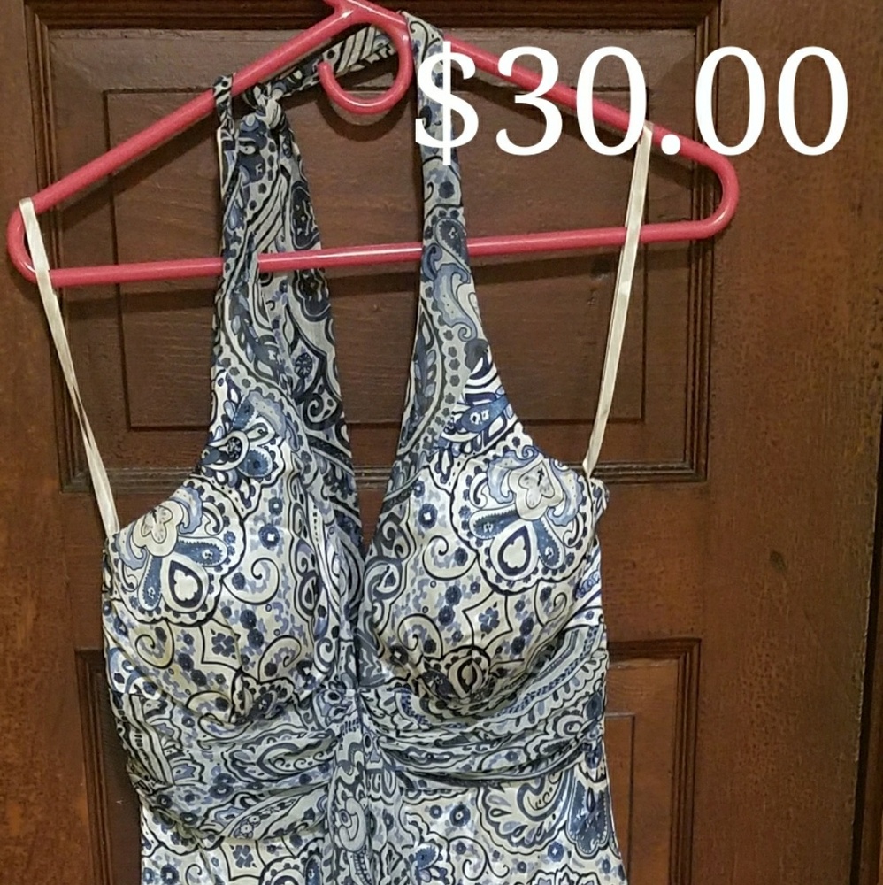 Blue and white halter dress